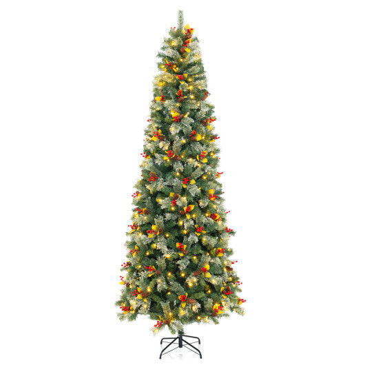 5/7.5/9 FT Pre-Lit Artificial Christmas Tree with 453/1096/1416 PVC and Pine Needles-XL - Color: Green - Size: 9 ft