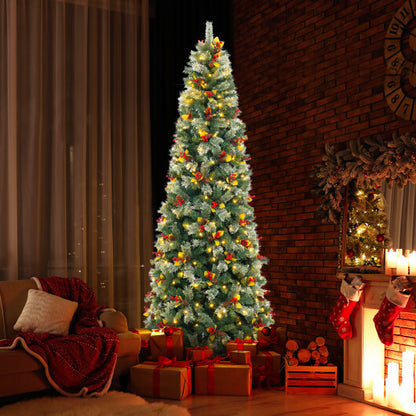 5/7.5/9 FT Pre-Lit Artificial Christmas Tree with 453/1096/1416 PVC and Pine Needles-XL - Color: Green - Size: 9 ft