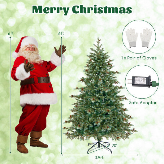 6/7/8 Feet Christmas Tree with Warm White LED Lights and Pine Cones-6 ft - Color: Green - Size: 6 ft