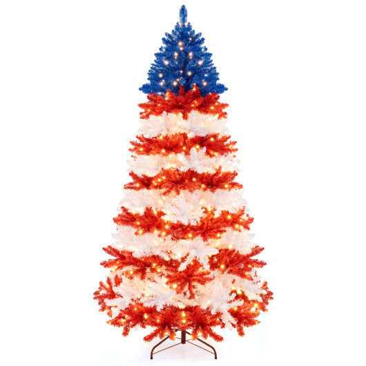 7.5 Feet Artificial Christmas Tree with Warm White LED Lights - Color: Multicolor - Size: 7.5 ft