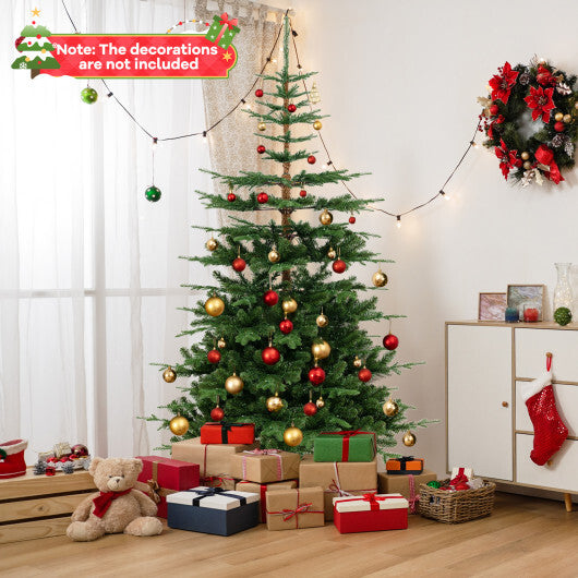 7 Feet Hinged Artificial Pre-lit Christmas Tree with 1303 Branch Tips - Color: Green - Size: 7 ft