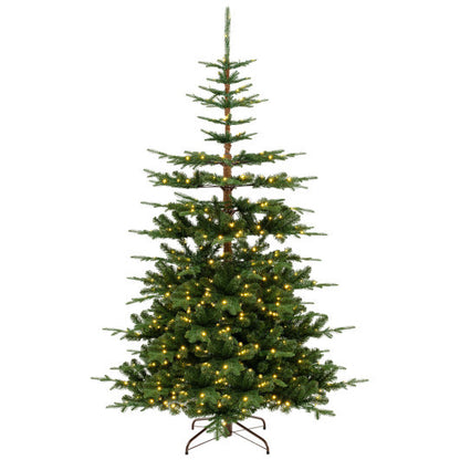 7 Feet Hinged Artificial Pre-lit Christmas Tree with 1303 Branch Tips - Color: Green - Size: 7 ft