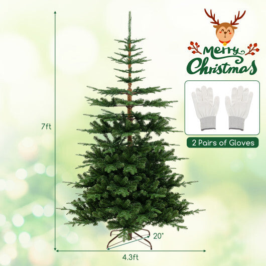 7 Feet Hinged Artificial Pre-lit Christmas Tree with 1303 Branch Tips - Color: Green - Size: 7 ft