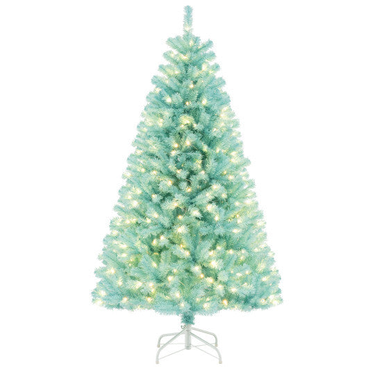 6/7 FT Blue Artificial Christmas Tree with 280/380 Warm White LED Lights and Foldable Metal Stand-6 FT - Color: Blue - Size: 6 ft