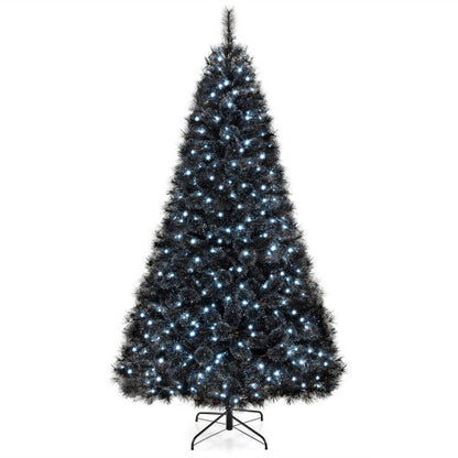 6/7/8 Feet Black Artificial Halloween Christmas Tree with PVC Branch Tips and 210/320/450 Cool White LED Lights-L - Color: Black - Size: 8 ft