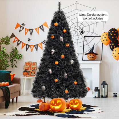 6/7/8 Feet Black Artificial Halloween Christmas Tree with PVC Branch Tips and 210/320/450 Cool White LED Lights-L - Color: Black - Size: 8 ft