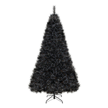 6/7/8 Feet Black Artificial Halloween Christmas Tree with PVC Branch Tips and 210/320/450 Cool White LED Lights-L - Color: Black - Size: 8 ft