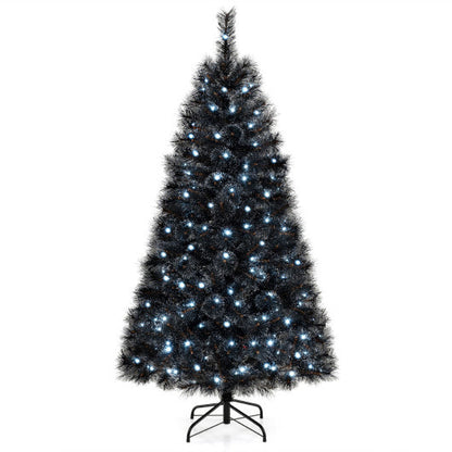 6/7/8 Feet Black Artificial Halloween Christmas Tree with PVC Branch Tips and 210/320/450 Cool White LED Lights-S - Color: Black - Size: 6 ft