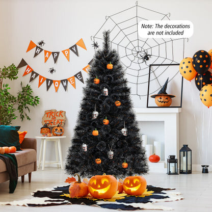 6/7/8 Feet Black Artificial Halloween Christmas Tree with PVC Branch Tips and 210/320/450 Cool White LED Lights-S - Color: Black - Size: 6 ft