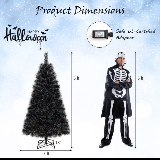 6/7/8 Feet Black Artificial Halloween Christmas Tree with PVC Branch Tips and 210/320/450 Cool White LED Lights-S - Color: Black - Size: 6 ft