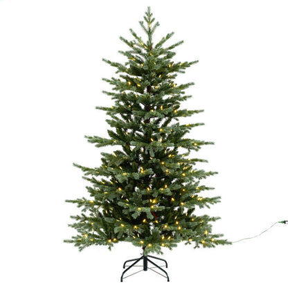 5/6/7 Feet Artificial Christmas Tree with 1426/2116/3156 Lush PVC and 200/300/400 Warm White LED Lights-M - Color: Green - Size: 6 ft