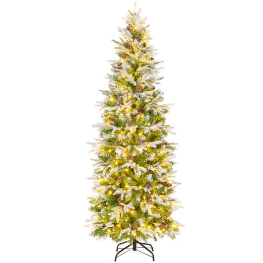 6/7.5/9 Feet Pre-Lit Artificial Christmas Tree Snow Flocked Hinged-6 ft - Color: Green - Size: 6 ft