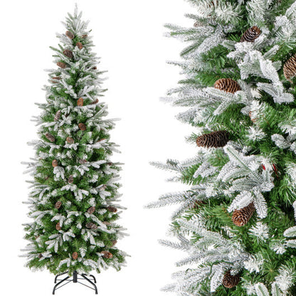 6/7.5/9 Feet Pre-Lit Artificial Christmas Tree Snow Flocked Hinged-6 ft - Color: Green - Size: 6 ft