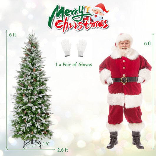 6/7.5/9 Feet Pre-Lit Artificial Christmas Tree Snow Flocked Hinged-6 ft - Color: Green - Size: 6 ft