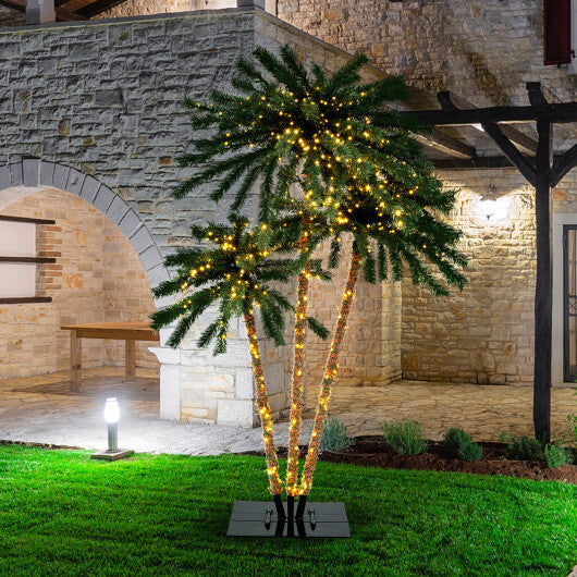 Artificial Lighted Palm Tree with Metal Base  157 Branch Tips and 930 Warm White LED Lights