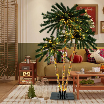 Artificial Lighted Palm Tree with Metal Base  157 Branch Tips and 930 Warm White LED Lights