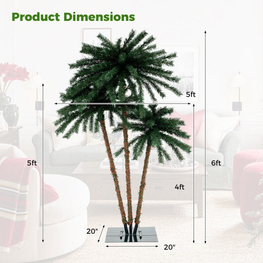 Artificial Lighted Palm Tree with Metal Base  157 Branch Tips and 930 Warm White LED Lights