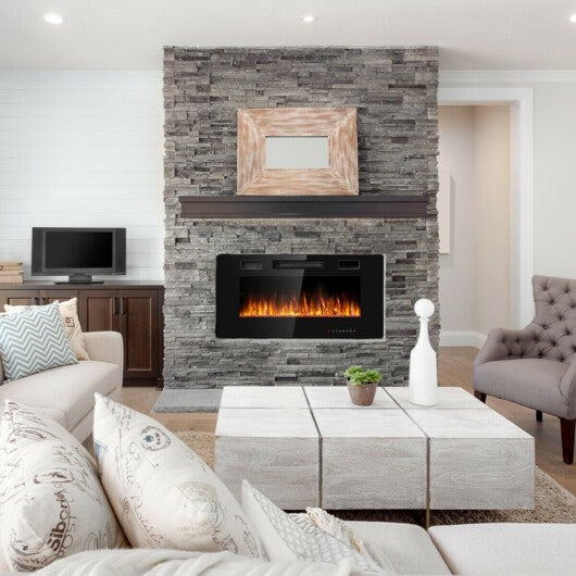 36 Inch Ultra Thin Wall Mounted Electric Fireplace - Color: Black - Size: 36 inches