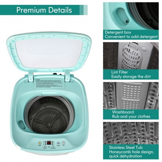 8lbs Portable Fully Automatic Washing Machine with Drain Pump-Green - Color: Green