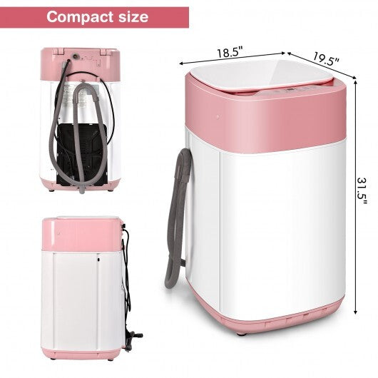 8lbs Portable Fully Automatic Washing Machine with Drain Pump-Pink - Color: Pink