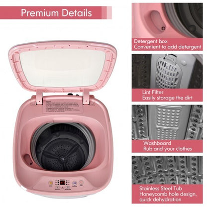 8lbs Portable Fully Automatic Washing Machine with Drain Pump-Pink - Color: Pink