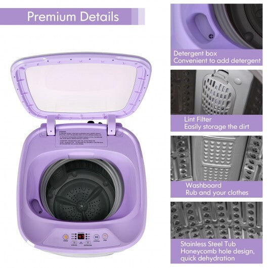 8lbs Portable Fully Automatic Washing Machine with Drain Pump-Purple - Color: Purple