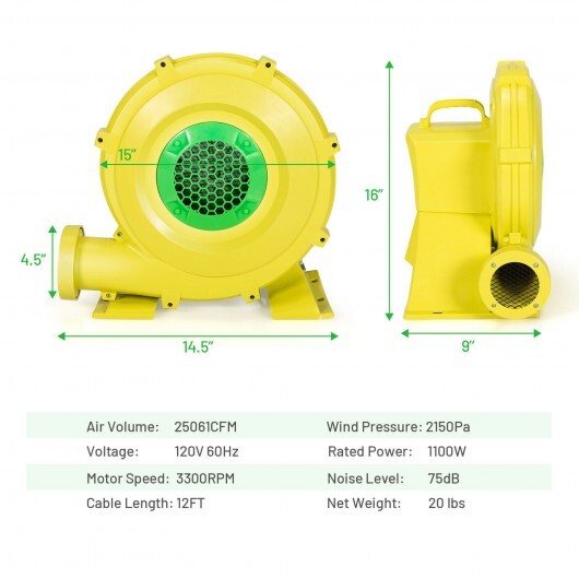 1100W Air Blower Inflatable Blower for Inflatable Bounce House - Color: Yellow