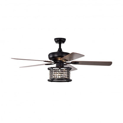 52 Inch 3-Speed Crystal Ceiling Fan Light with Remote Control-Black - Color: Black