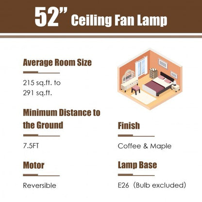 52 Inch 3-Speed Crystal Ceiling Fan Light with Remote Control-Black - Color: Black