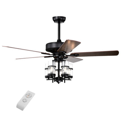 50 Inch Noiseless Ceiling Fan Light with Explosion-proof Glass Lampshades-Black - Color: Black