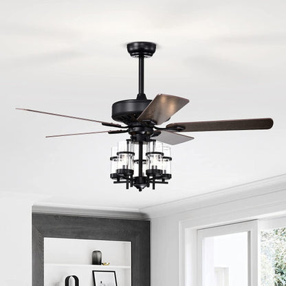 50 Inch Noiseless Ceiling Fan Light with Explosion-proof Glass Lampshades-Black - Color: Black