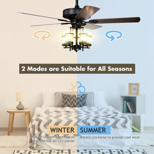 50 Inch Noiseless Ceiling Fan Light with Explosion-proof Glass Lampshades-Black - Color: Black