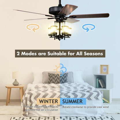 50 Inch Noiseless Ceiling Fan Light with Explosion-proof Glass Lampshades-Black - Color: Black