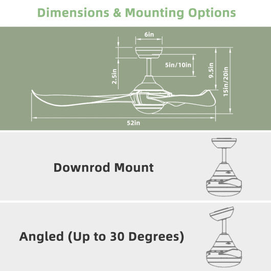 52 Inch Ceiling Fan with Light Reversible DC Motor - Color: Walnut