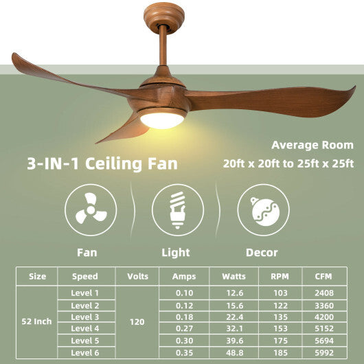 52 Inch Ceiling Fan with Light Reversible DC Motor - Color: Walnut