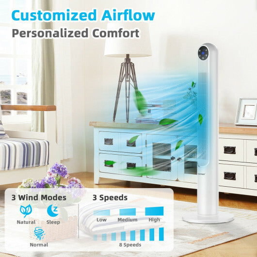 42 Inch 80 Degree Tower Fan with Smart Display Panel and Remote Control-White - Color: White