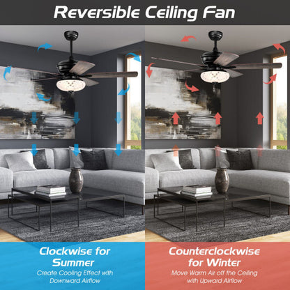 52 Inch Ceiling Fan with 3 Wind Speeds and 5 Reversible Blades-Gray - Color: Gray