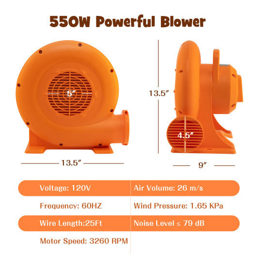 550W Air Blower (0.7HP) for Inflatables with 25 feet Wire and GFCI Plug - Color: Orange