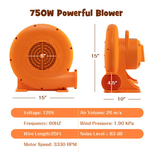 680W Air Blower (1.0HP) for Inflatables with 25 feet Wire and GFCI Plug - Color: Orange