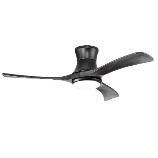 52 Inch Flush Mount Ceiling Fan with LED Light-Black - Color: Black