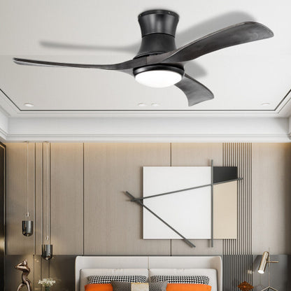 52 Inch Flush Mount Ceiling Fan with LED Light-Black - Color: Black