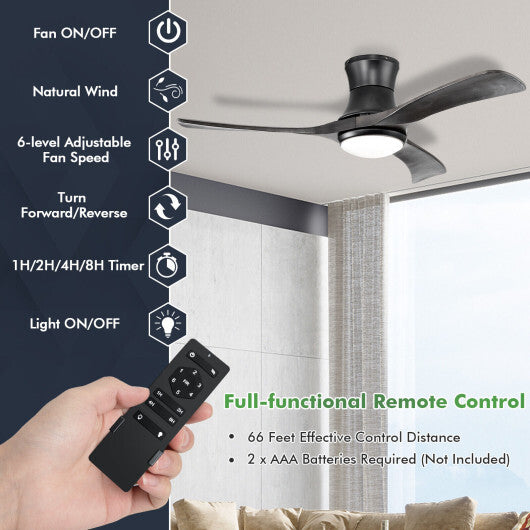 52 Inch Flush Mount Ceiling Fan with LED Light-Black - Color: Black