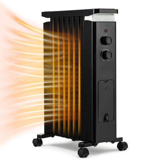 1500W Portable Oil Filled Radiator Heater with 3 Heat Settings-Black - Color: Black