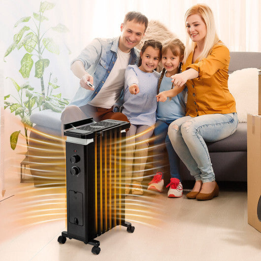 1500W Portable Oil Filled Radiator Heater with 3 Heat Settings-Black - Color: Black