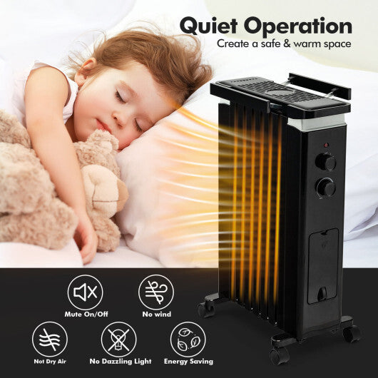 1500W Portable Oil Filled Radiator Heater with 3 Heat Settings-Black - Color: Black