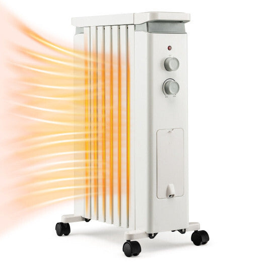 1500W Portable Oil Filled Radiator Heater with 3 Heat Settings-White - Color: White