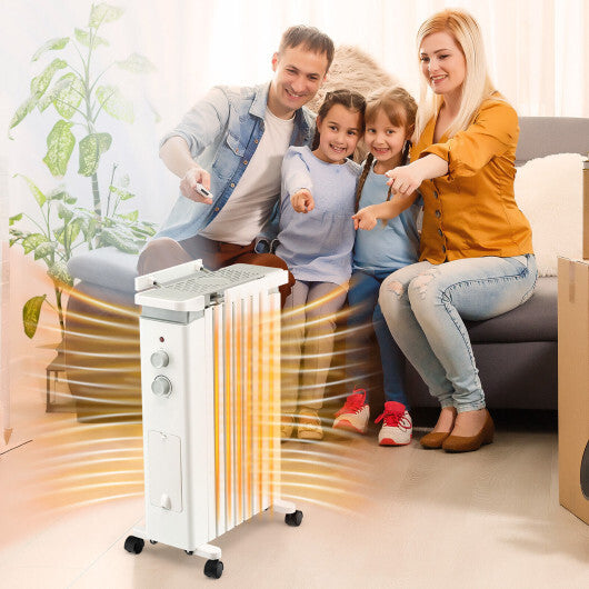 1500W Portable Oil Filled Radiator Heater with 3 Heat Settings-White - Color: White