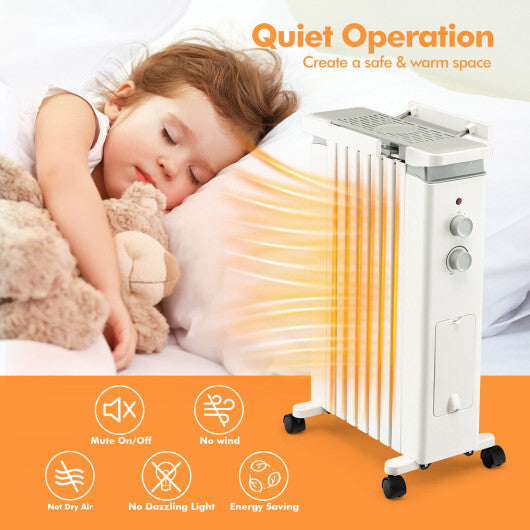 1500W Portable Oil Filled Radiator Heater with 3 Heat Settings-White - Color: White