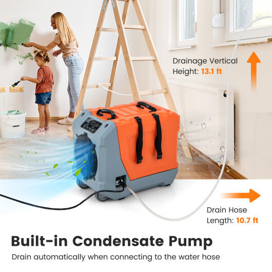 180 Pints/Day Commercial Dehumidifier with Pump and Drain Hose-Orange - Color: Orange