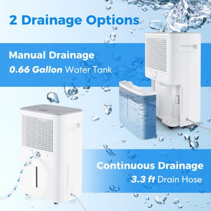 Dehumidifier with Auto Drain or Manual Drainage for Home Basement-White - Color: White